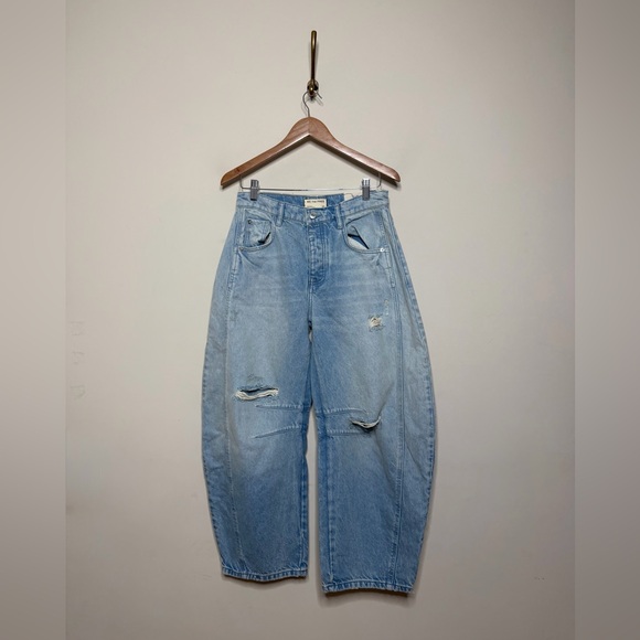 Free People We The Free Good Luck Mid-Rise Barrel Jeans in Barnyard Blue - Picture 8 of 12